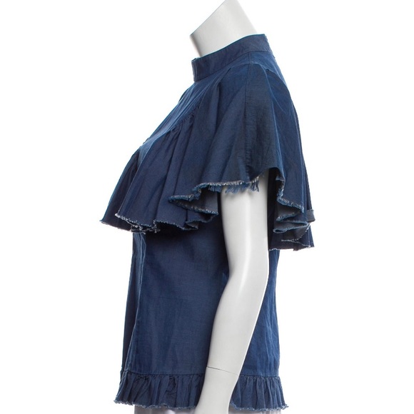 Caroline Constas Ruffle Denim Top - Picture 2 of 10